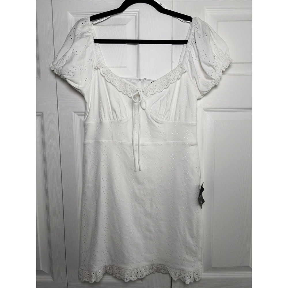 Lulus Eyelet Lace Mini Dress Size S White Puff Sleeve Romantic NEW Rush Sorority